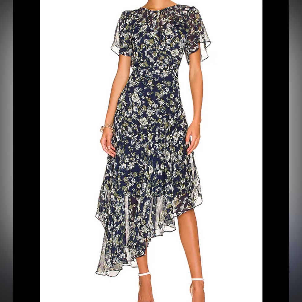 Astr Navy Floral High Low Dress